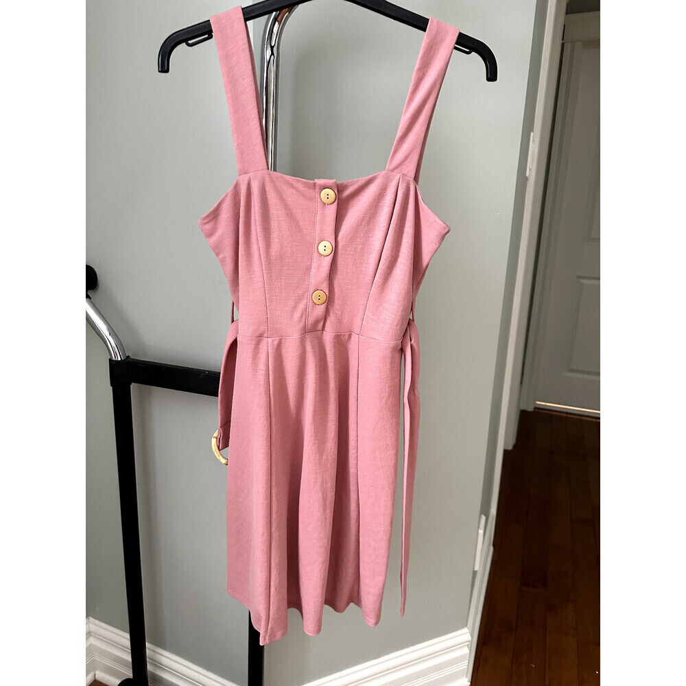 Topshop Women's Sleeveless Loop Belt Buttons Dress In Dusty Pink Size 6